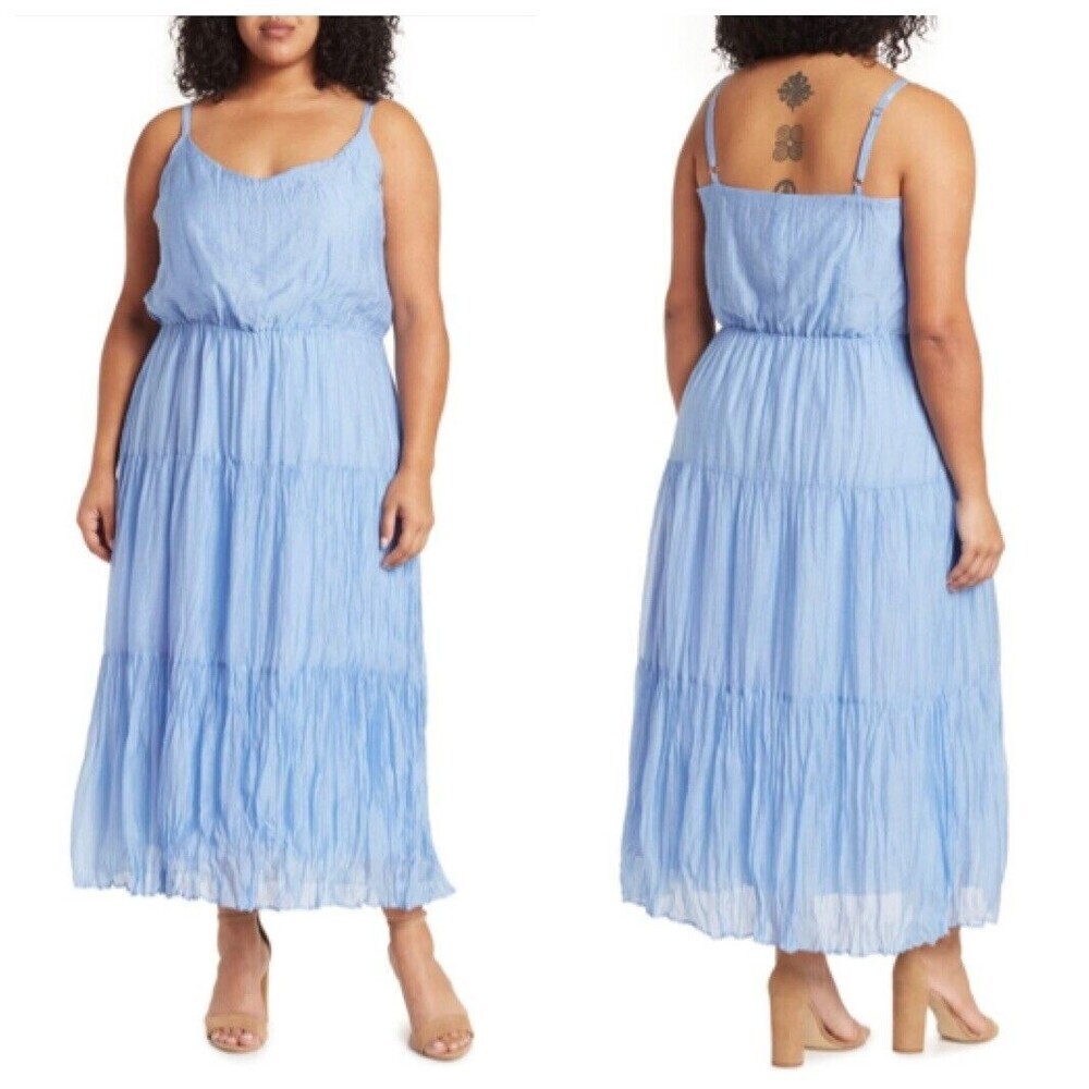 City Chic Light Blue Tiered Midi Dress